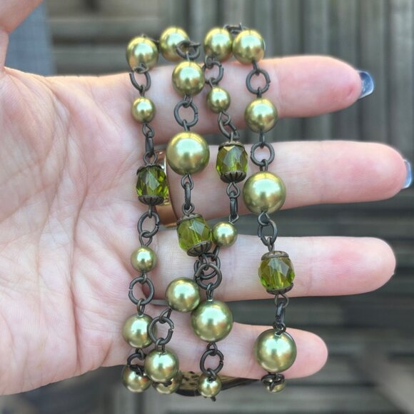 Art Deco Green Pearl Beaded Statement Dangle Necklace - Picture 6 of 6